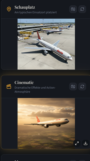 Beispiel – Cinematic-Modus mit KI-Hintergrund